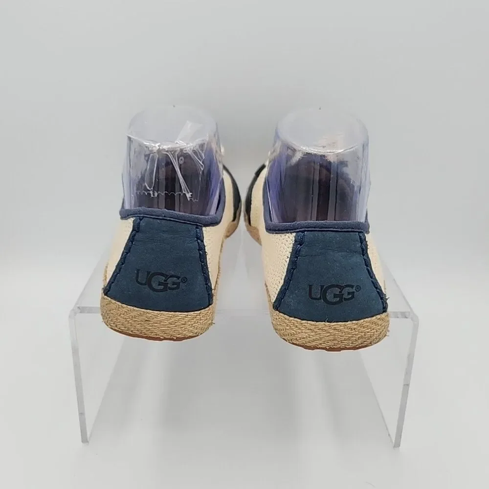 Ugg Espadrille Flat Shoes Womens Sz 6 Blue Cream Slip On Nautical Beachy Comfort